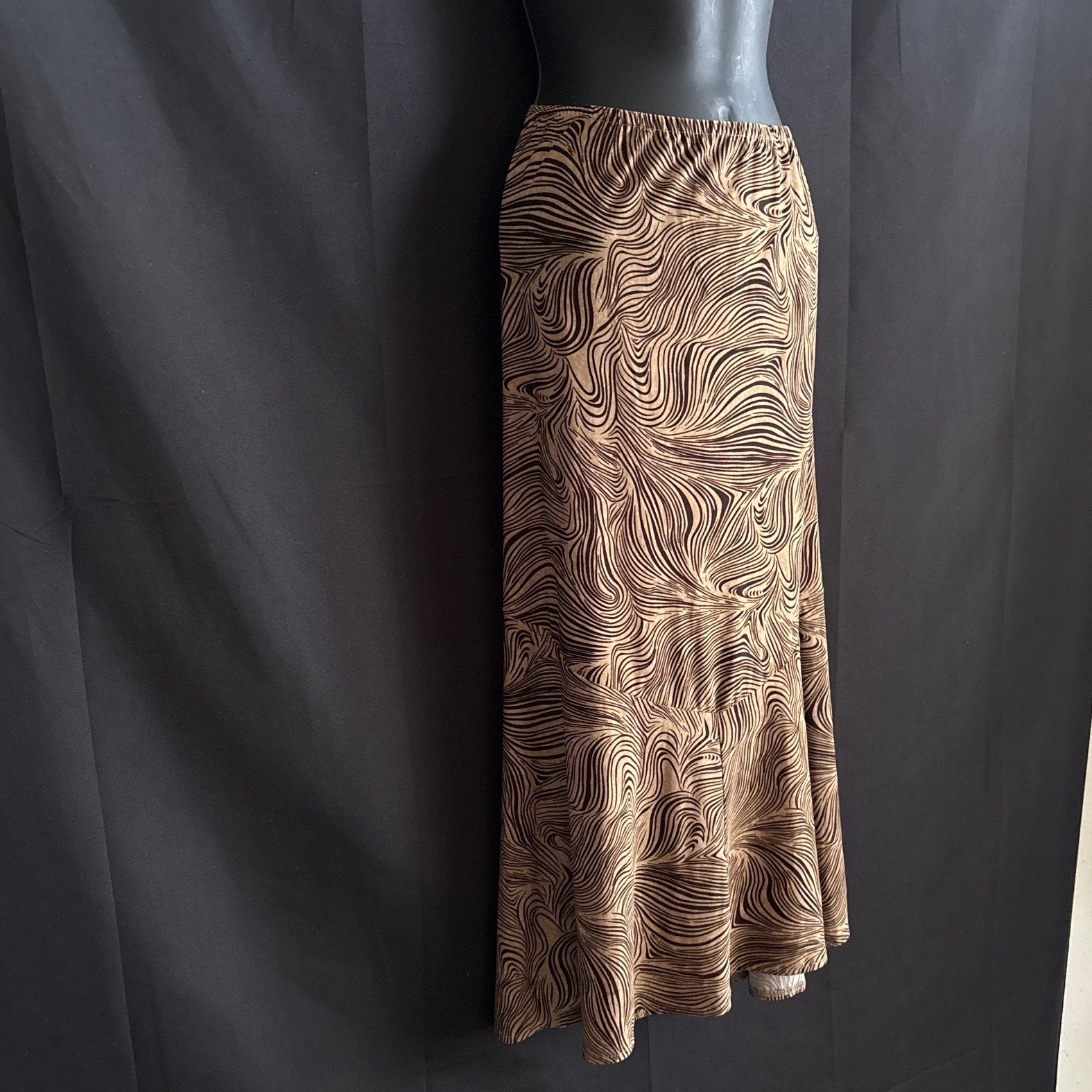 Y2K VTG Whimsical Brown Tan Abstract Swirl Maxi Skirt M Dark Fairy Festival Boho
