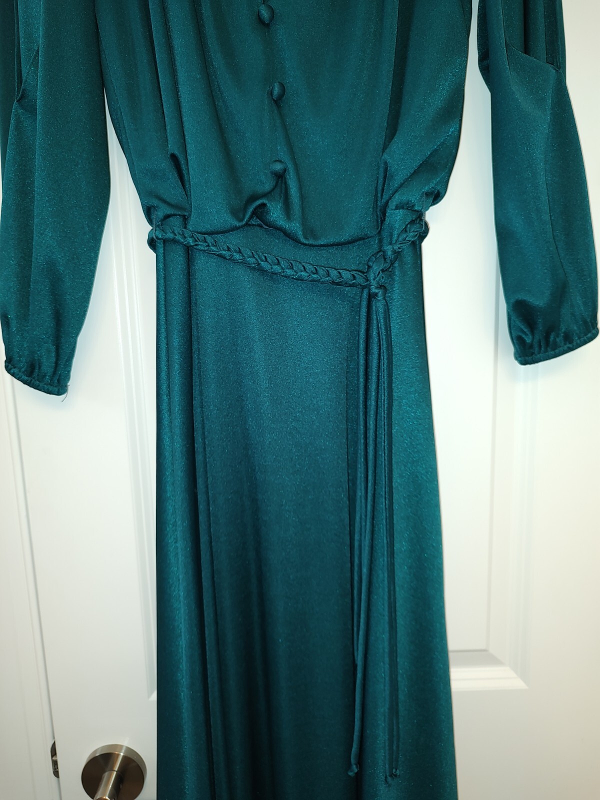 Vintage 1970’s Junior’s Green Dress With Braided Belt and Open Sleeves