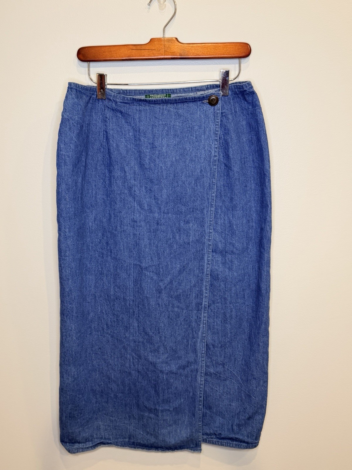 Ralph Lauren Country Denim WrapFront Midi Skirt Vintage 1980 100% Cotton Size 12