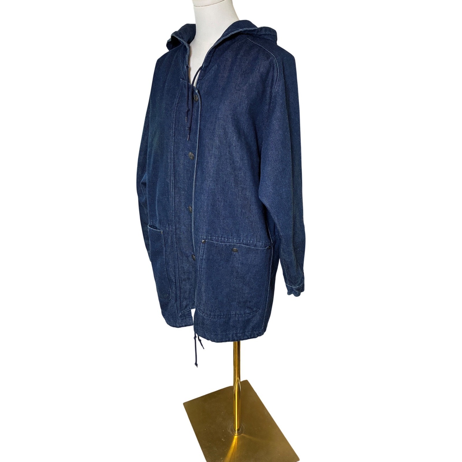 Etienne Aigner Denim Quilted Hooded Utility Parka Jacket Women’s Small Vintage