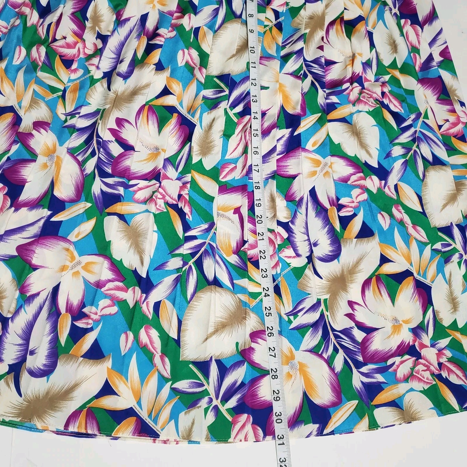 Vintage Green Pink Floral Pleated Skirt Suit Long Sleeve Top Size 1X (No Tags)