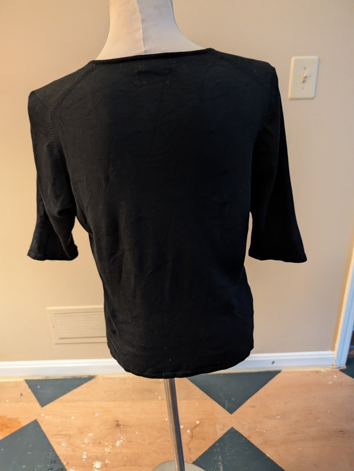Vintage Late 1990s Early 2000 Black Knit Top Silk+ Nylon. Large