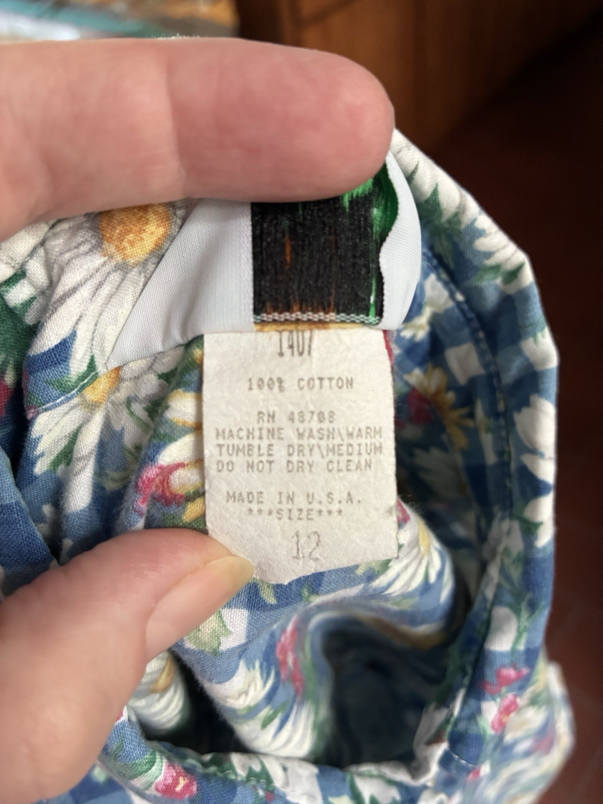Vintage 80s Andrew McMullan Gingham Daisy Print Button Up Short Sleeve M USA