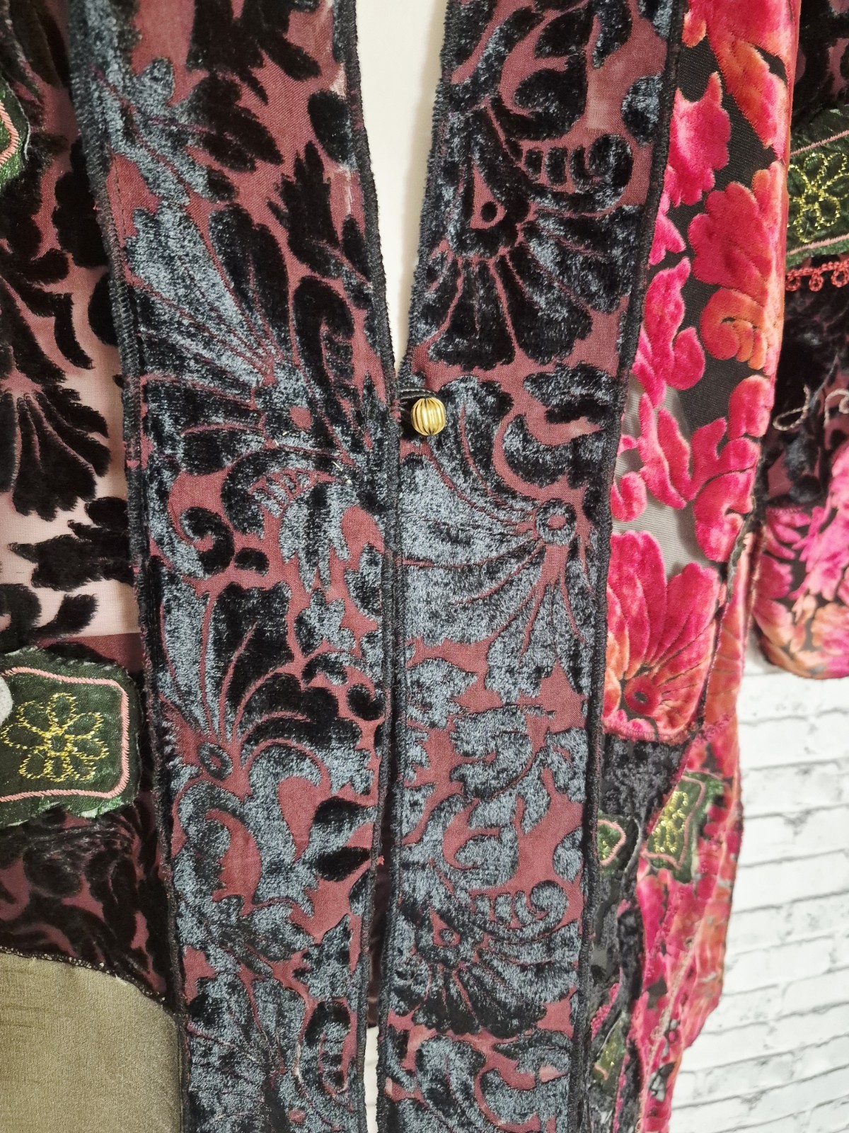 Vintage Alex Kim Womens M Black Velvet Burnout Patchwork Embroidered Art To Wear