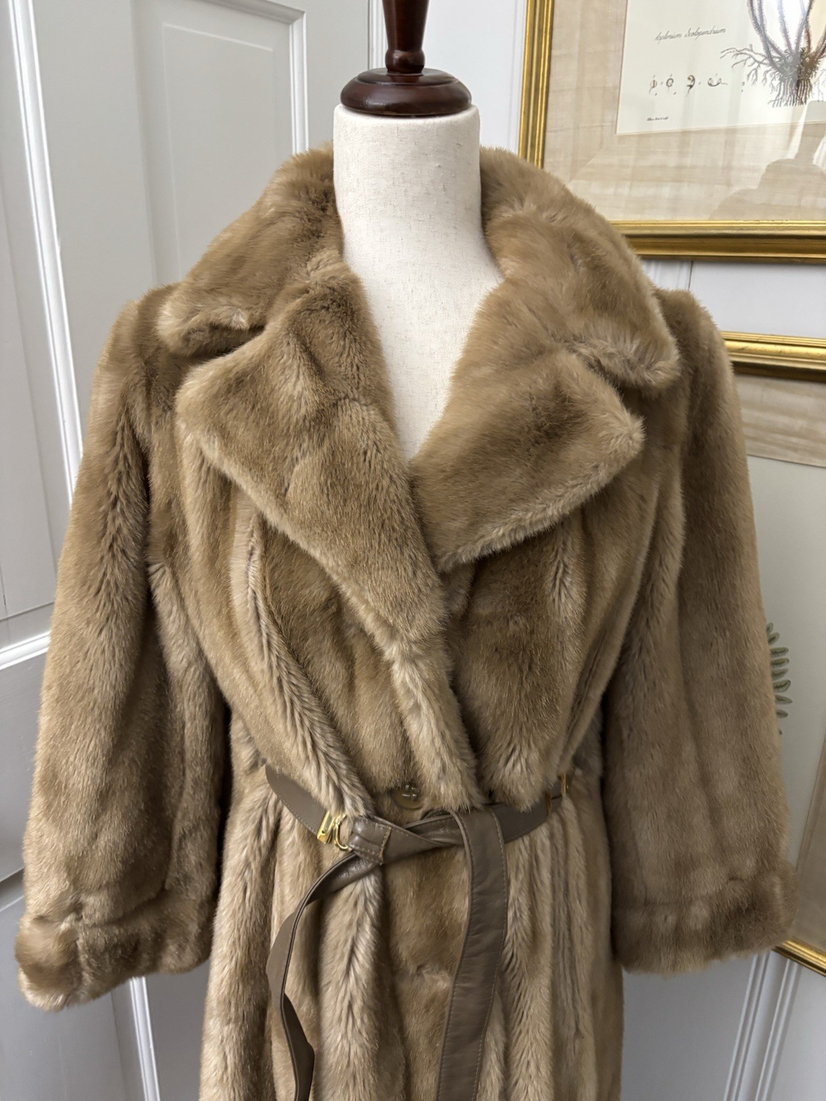 Vintage 1970’s Grandella Sportowne Faux Mink Fur Honey Brown Mid Thigh Coat M L