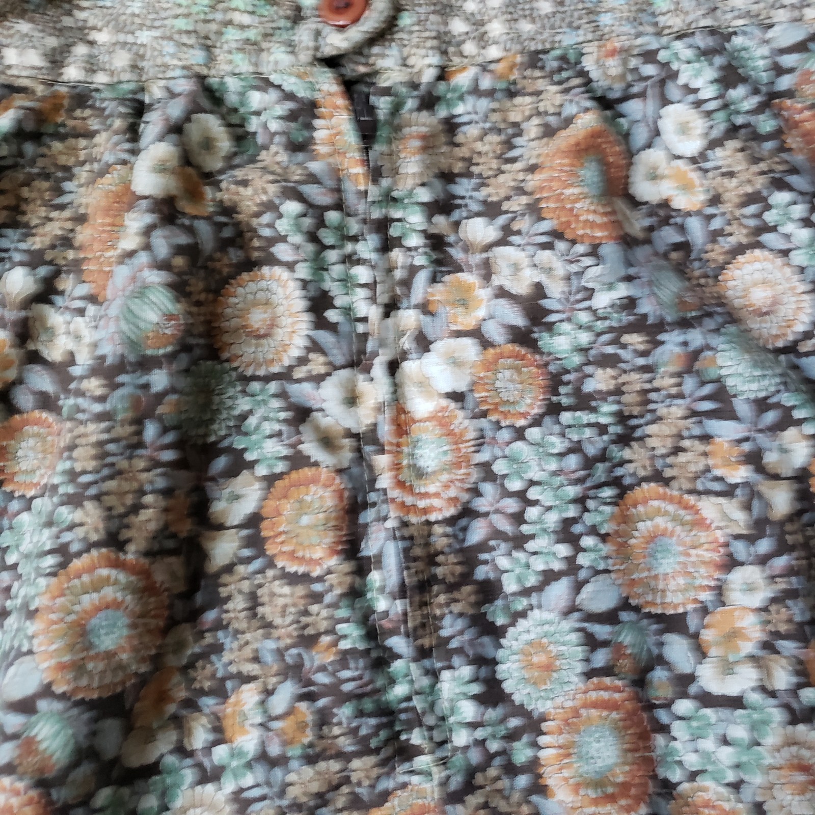 VTG 70s Brown Floral Hippie Skirt Sz S/M? Earth Tones Festival Prairie 26″W