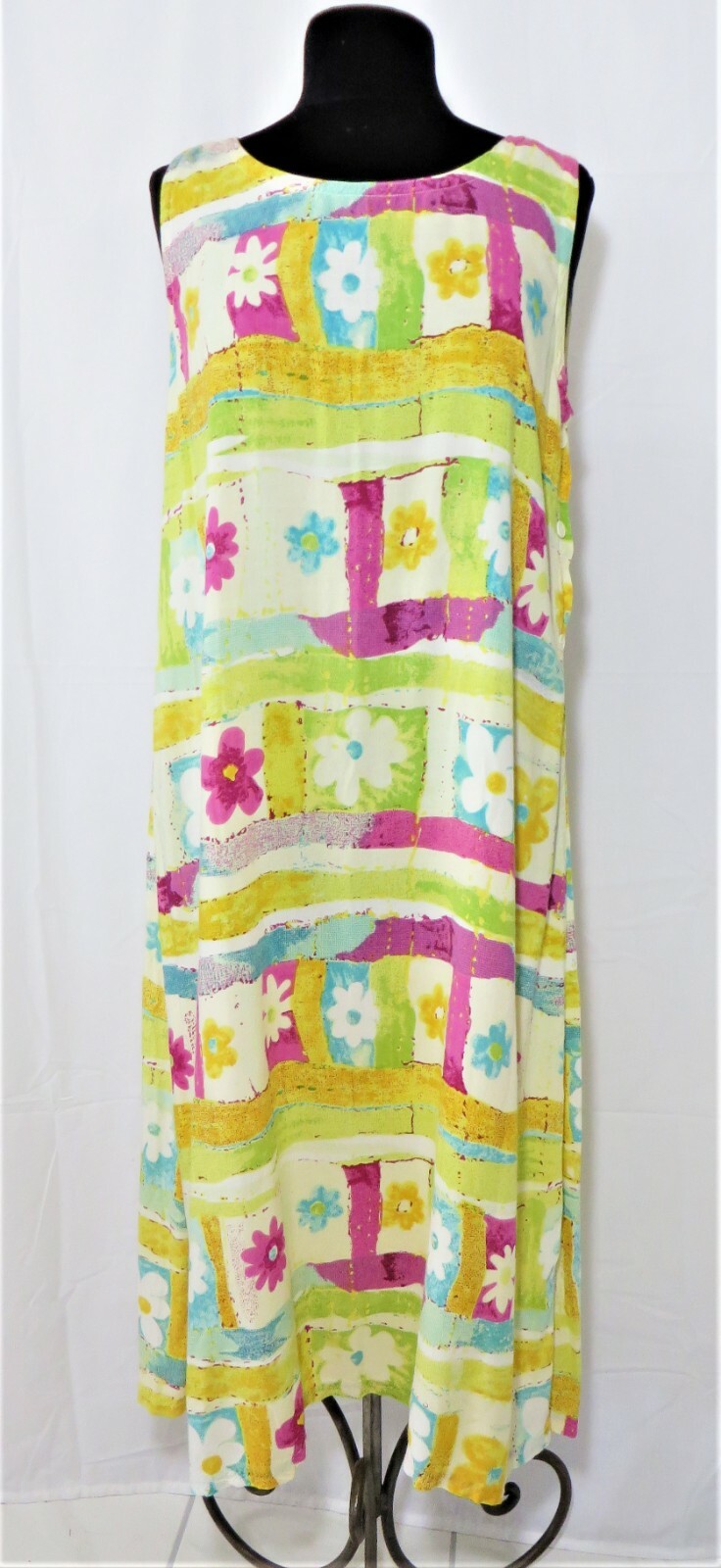 EUC Vtg SITA Maxi House Dress Medium Boho Hippie Flower Power Nepal 100% Rayon