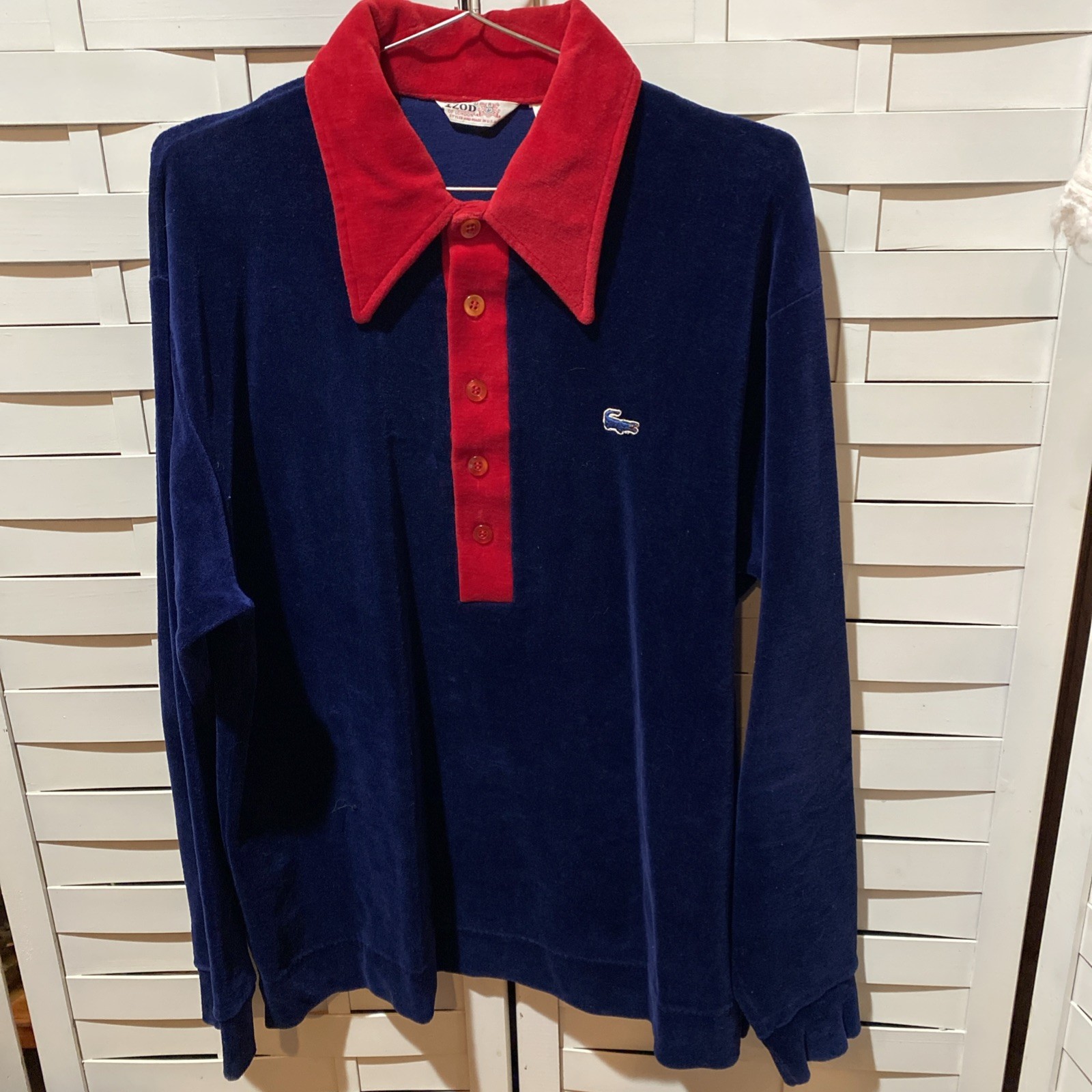 Vintage Izod Of London Velour Navy & Red Shirt Size Large