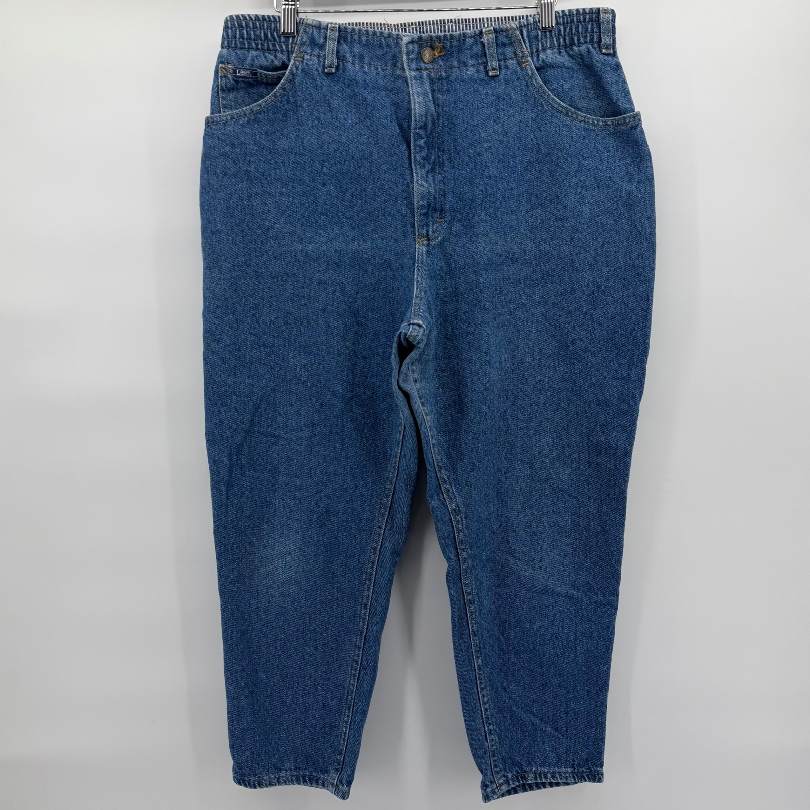 Lee Mom Jeans Womens 20W Pet Blue High Waist Elastic Back Made in USA Vintage