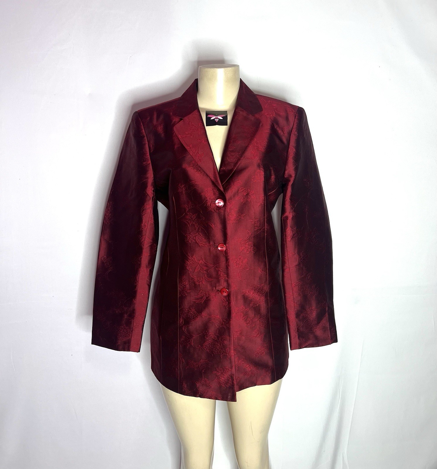 VINTAGE KATE HILL DEEP RED 100% SHANTUNG SILK BUTTON DOWN JACKET SZ 12p