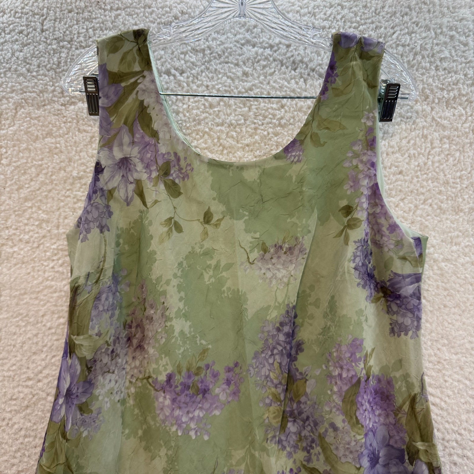 90s Vintage Mesh Midi Maxi Dress 18 XL Green Purple Floral