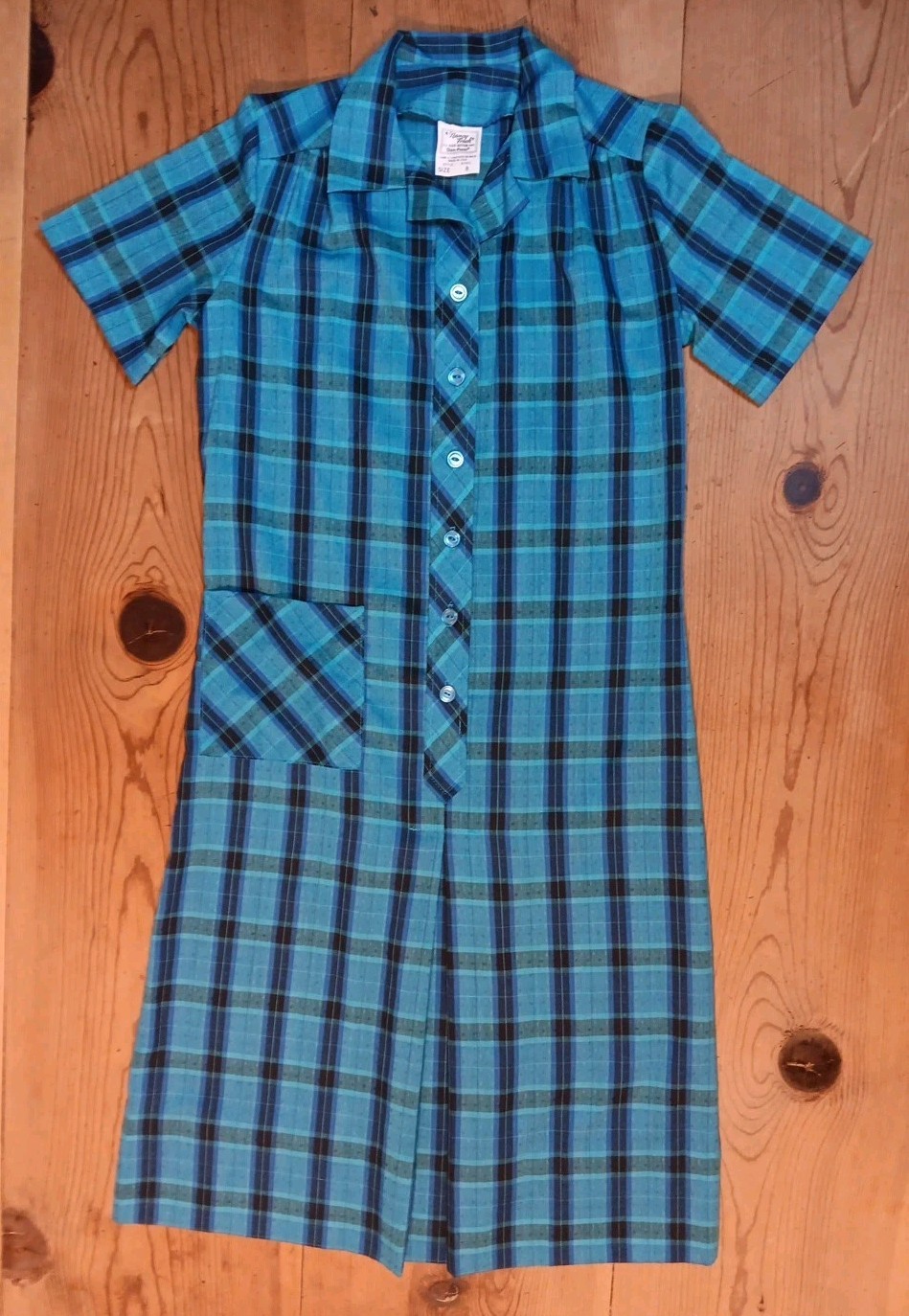 Vtg 70s Nancy Frock Womens 8 Midi Shirt Dress Blue Stripe Pocket Lightweight