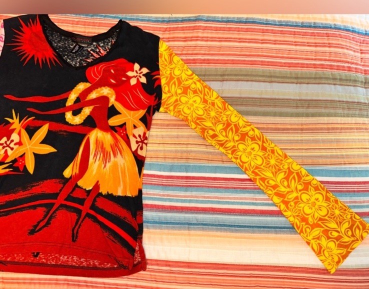 Vintage Rare Custo Barcelona Tropical Hawaiian Dancer Long Sleeve Shirt