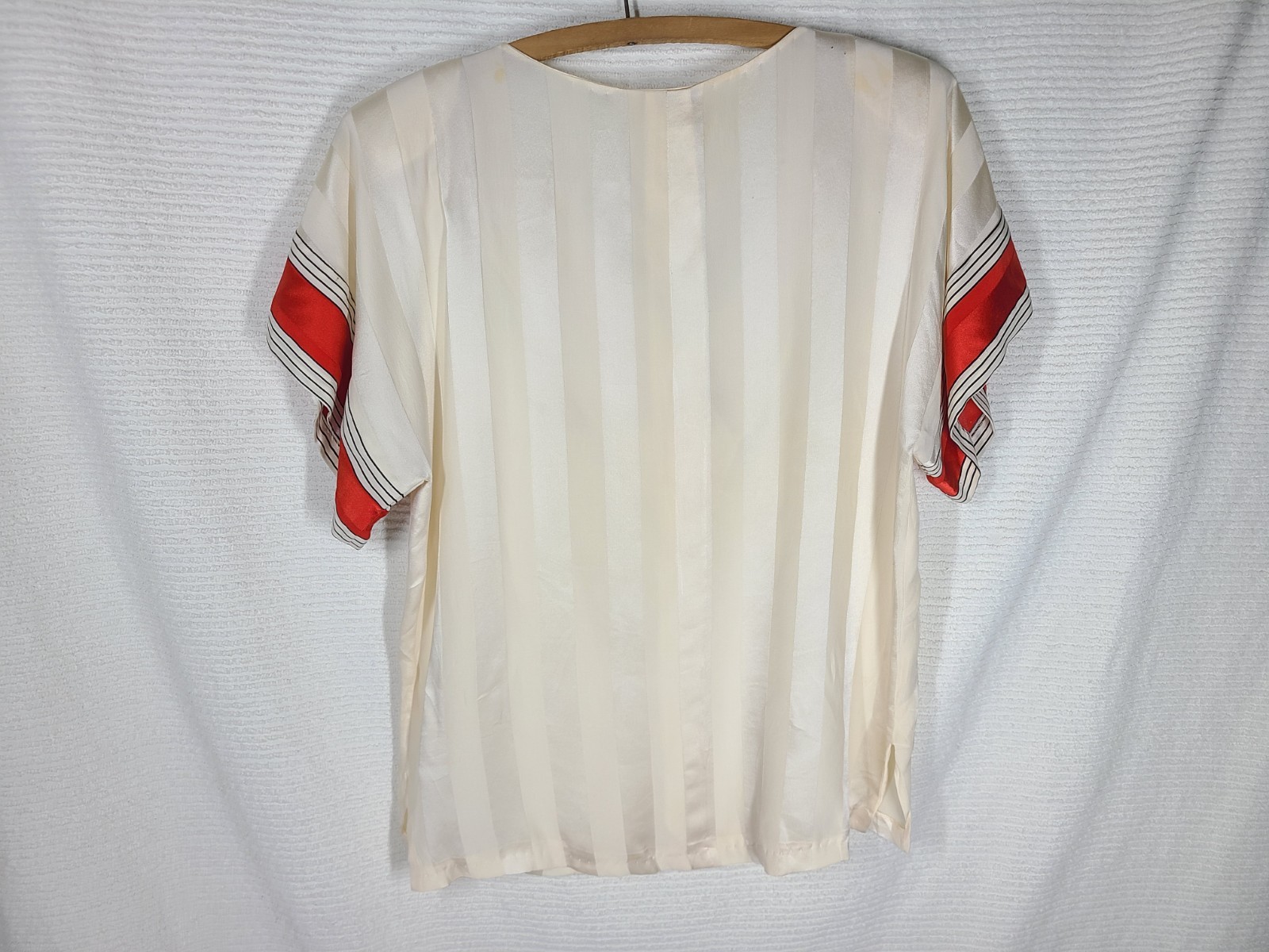 Vtg 100% Silk Shirt Stripes Julie Francis Retro Deep V Neck Top Womens 8 M