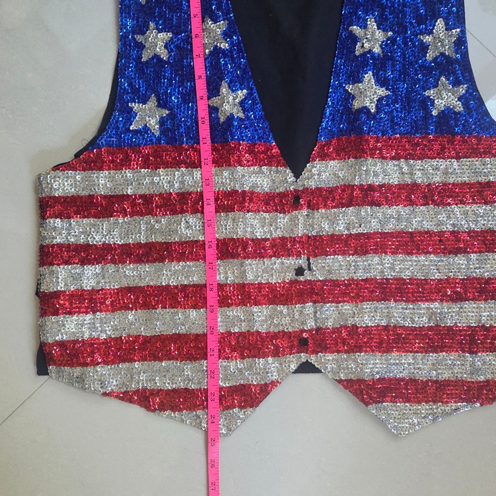 Vintage American Flag Sequin Vest XXL 4th of July Patriotic Stars Stripes USA