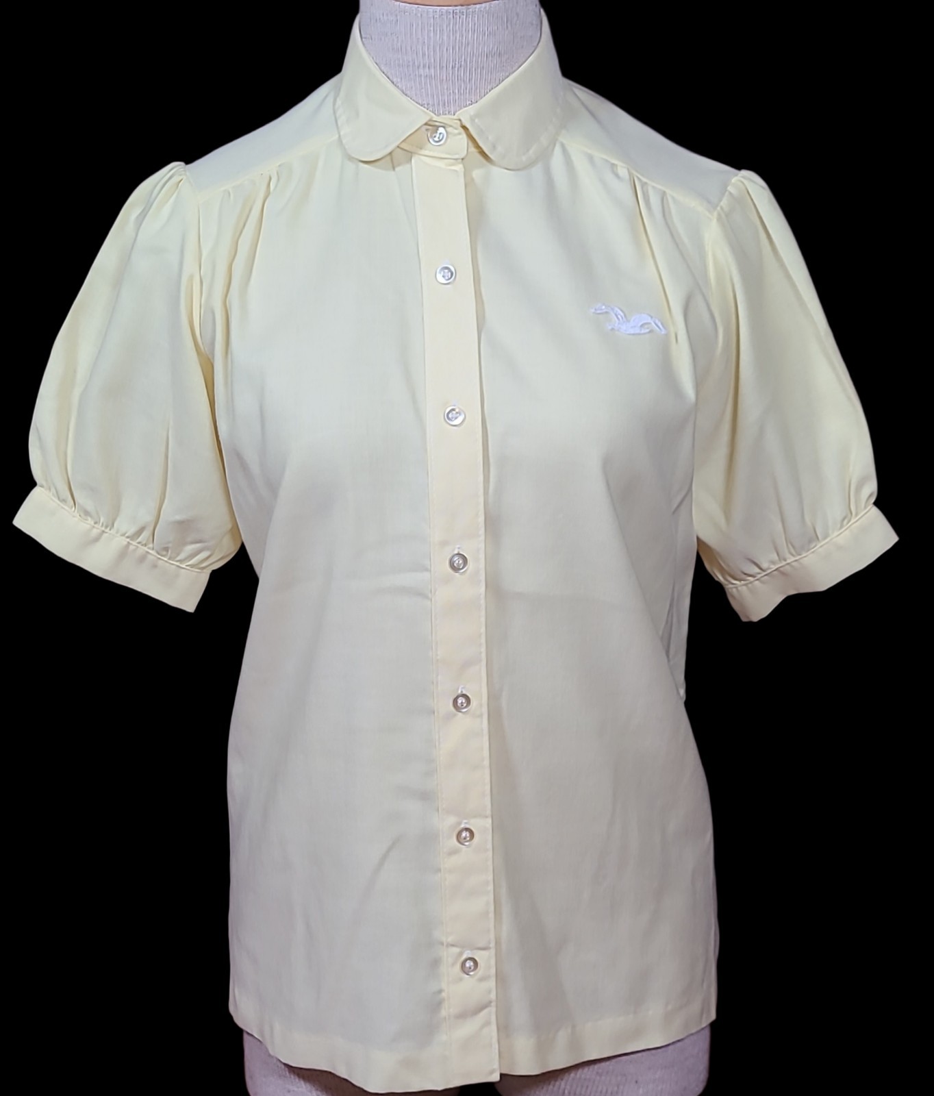 VTG 70s Wrangler Jr Womens Teens Puff Sleeve Yellow Button Up Shirt Logo Med/9