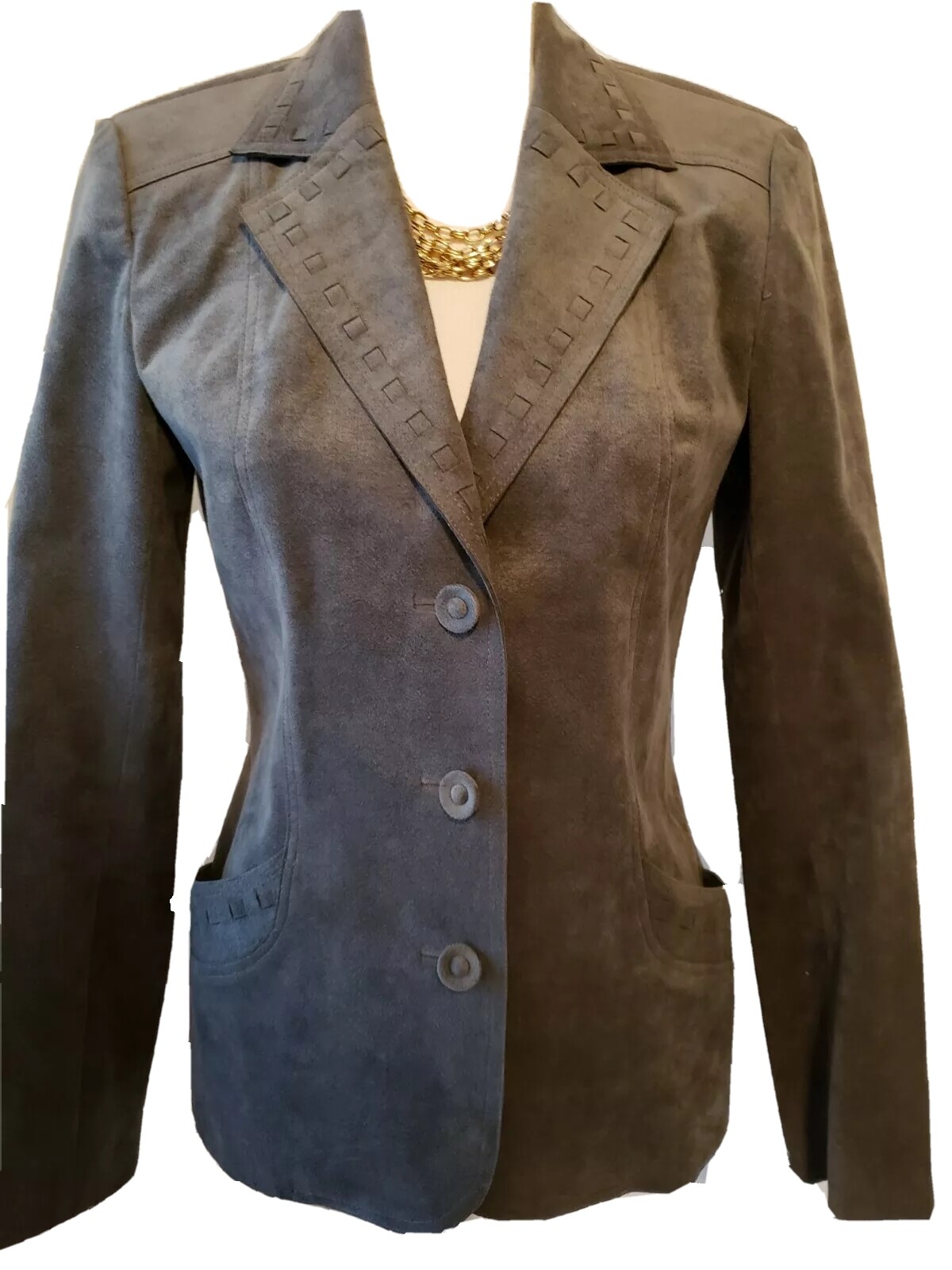 Vintage James Chen British Textile Suede Leather Jacket Lightweight Gray Small S