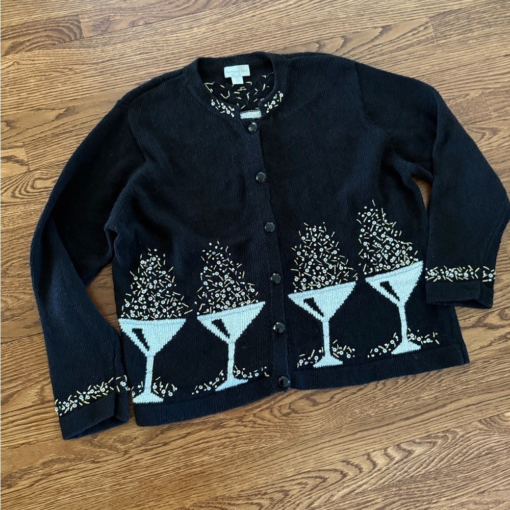 NORTHERN ISLES Vintage Cardigan Sweater Beaded Party Novelty Grannycore XL
