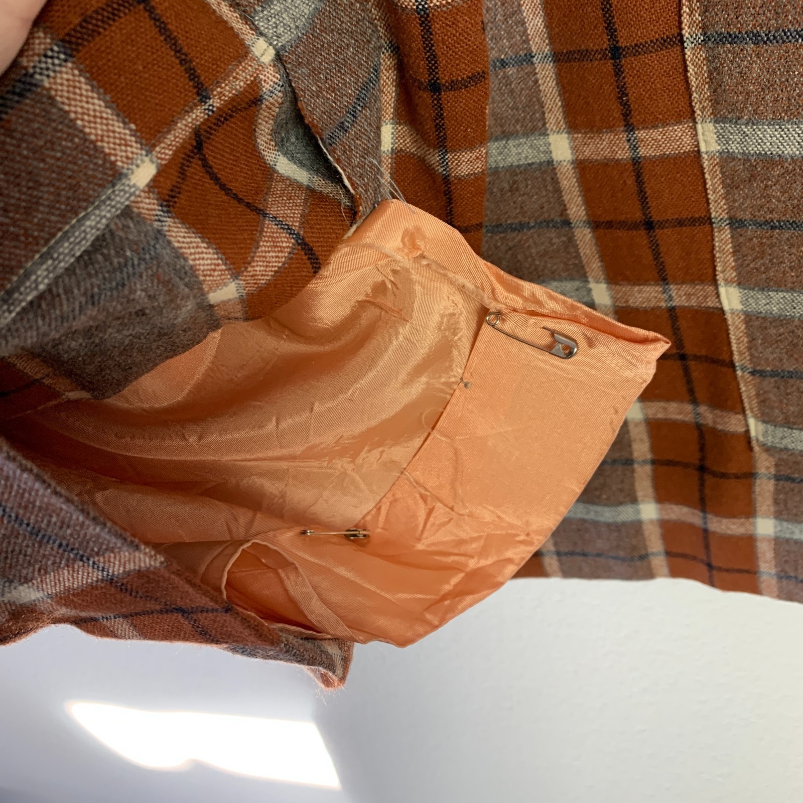 Vintage 60s 70s Handmade Long Plaid Button Vest Chest 44″