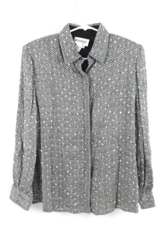 Vintage Anage Sequined Chevron Blazer Jacket Women’s M Black Grey 100% Rayon
