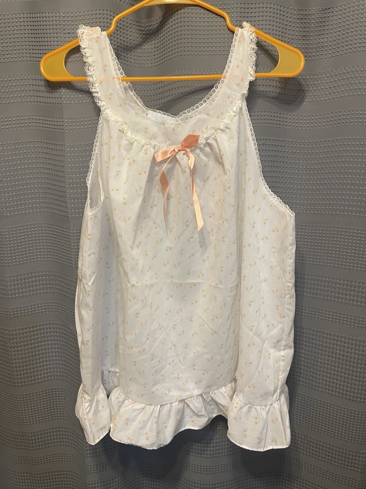 Damea Vtg Night Babydoll Pajama Lace Pink Flowers White Small Poly Cotton