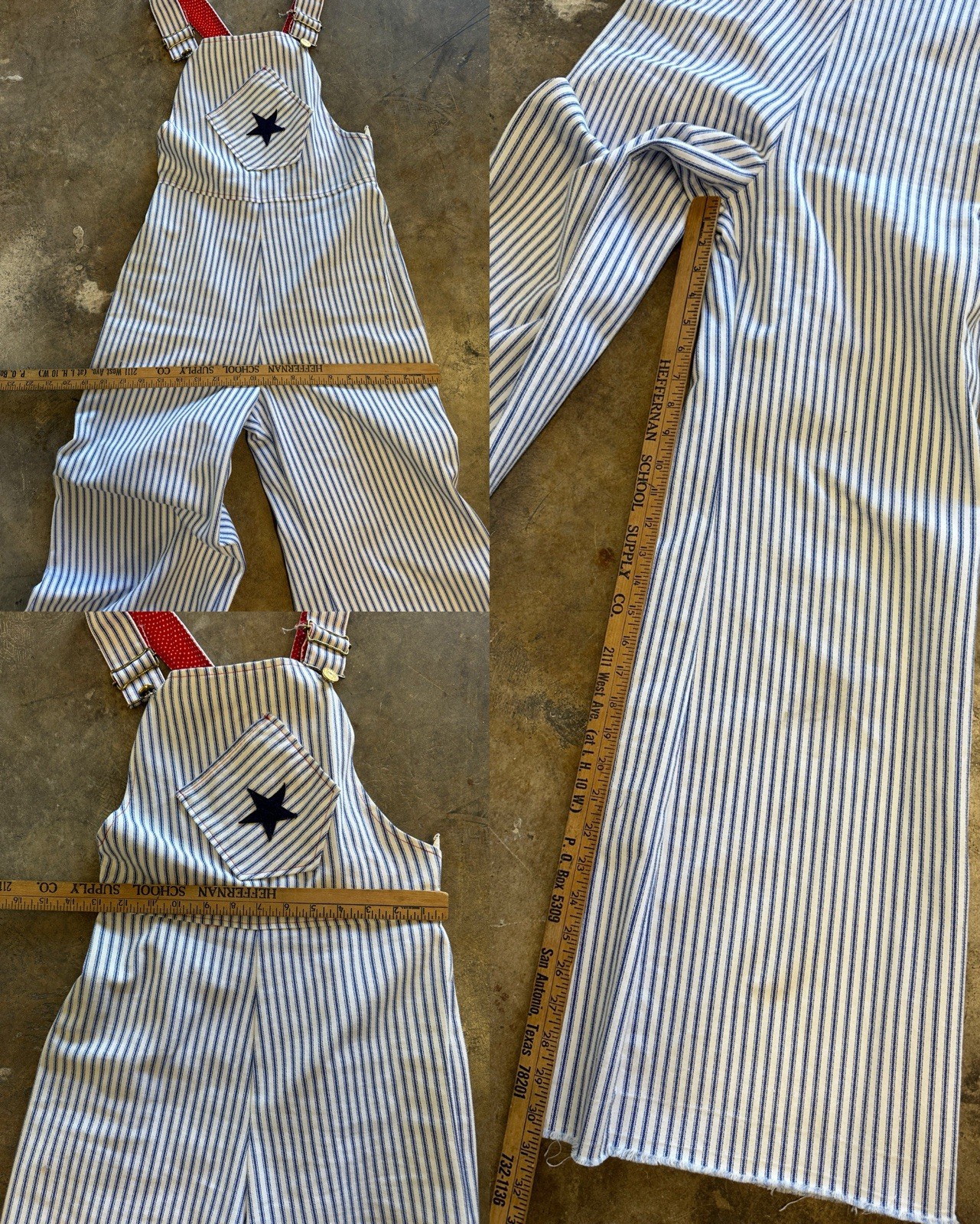 1970s Bell bottom Overalls Striped with star patch 26×31 vintage 70s