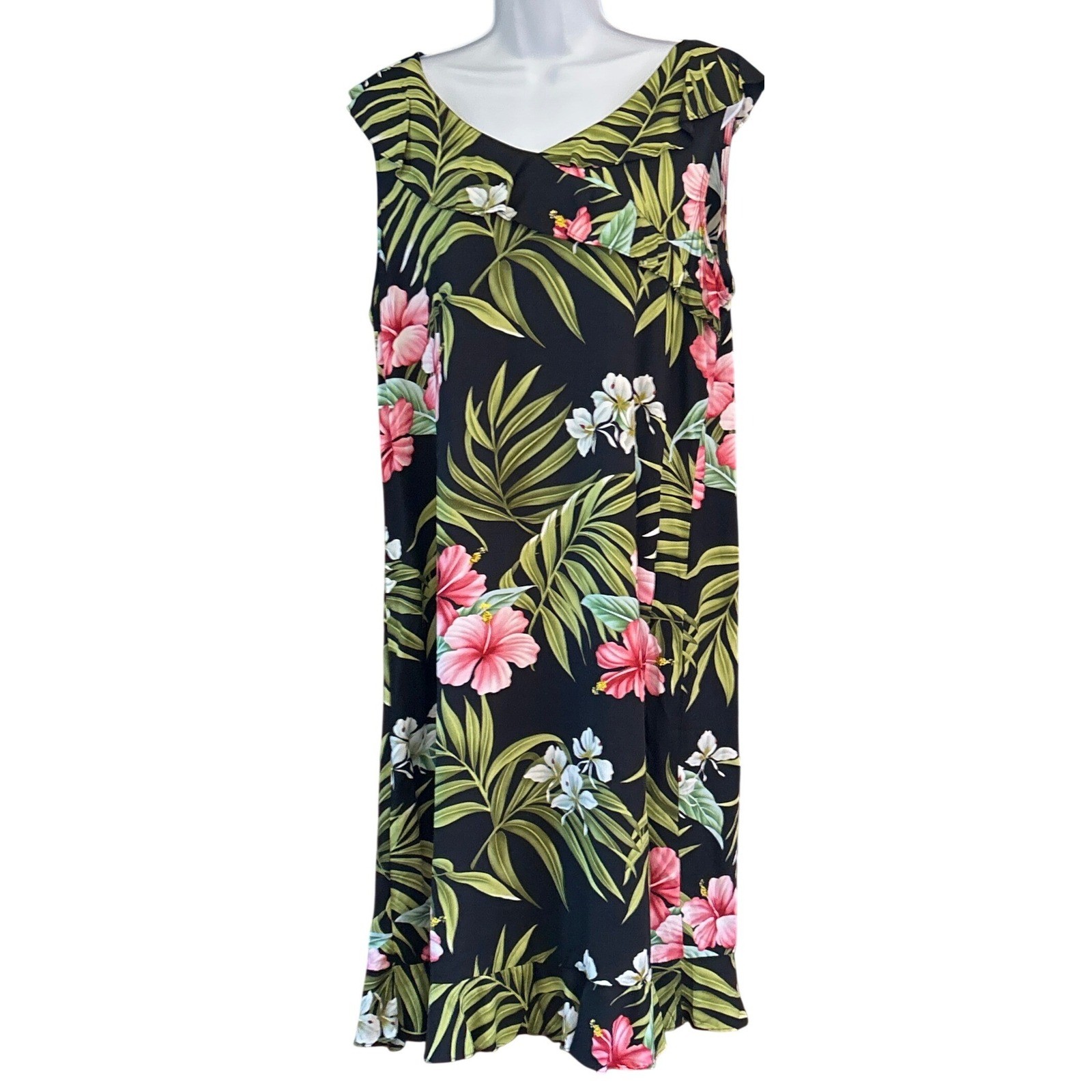 VTG Puanani RJC Dress Tropical Floral Hibiscus Hawaiian Luau Resortwear XL W1250