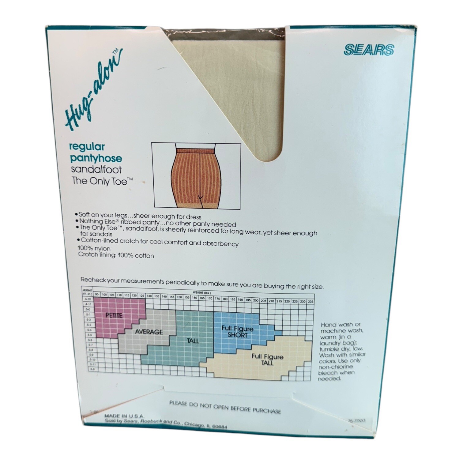 Vintage Sears Hug-alon Regular Pantyhose Sandalfoot the only toe Average Ivory