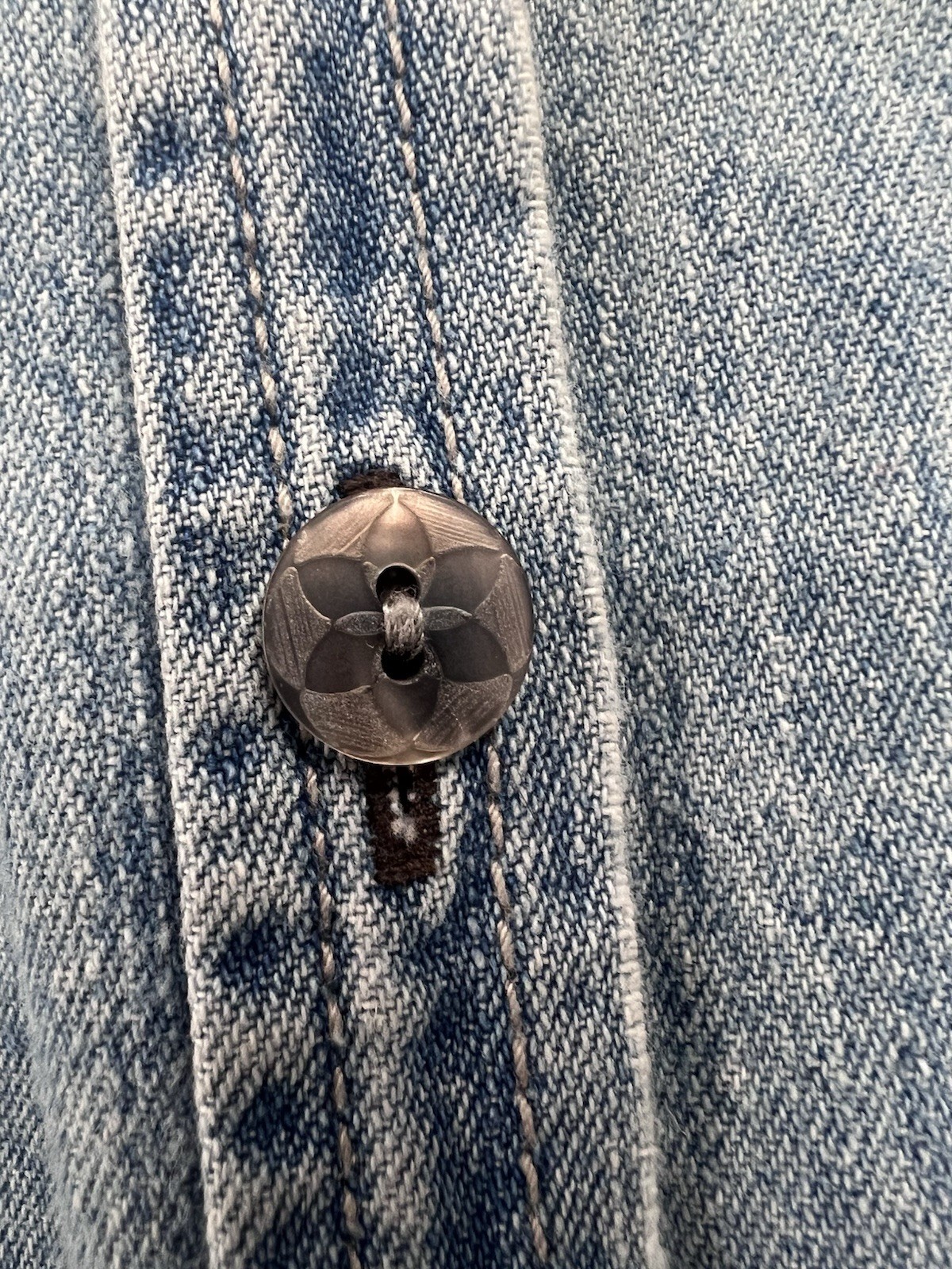 Vintage Y2K J Jill Denim Ruffle Hem 3/4 Sleeve Button Down XS Chambray Western