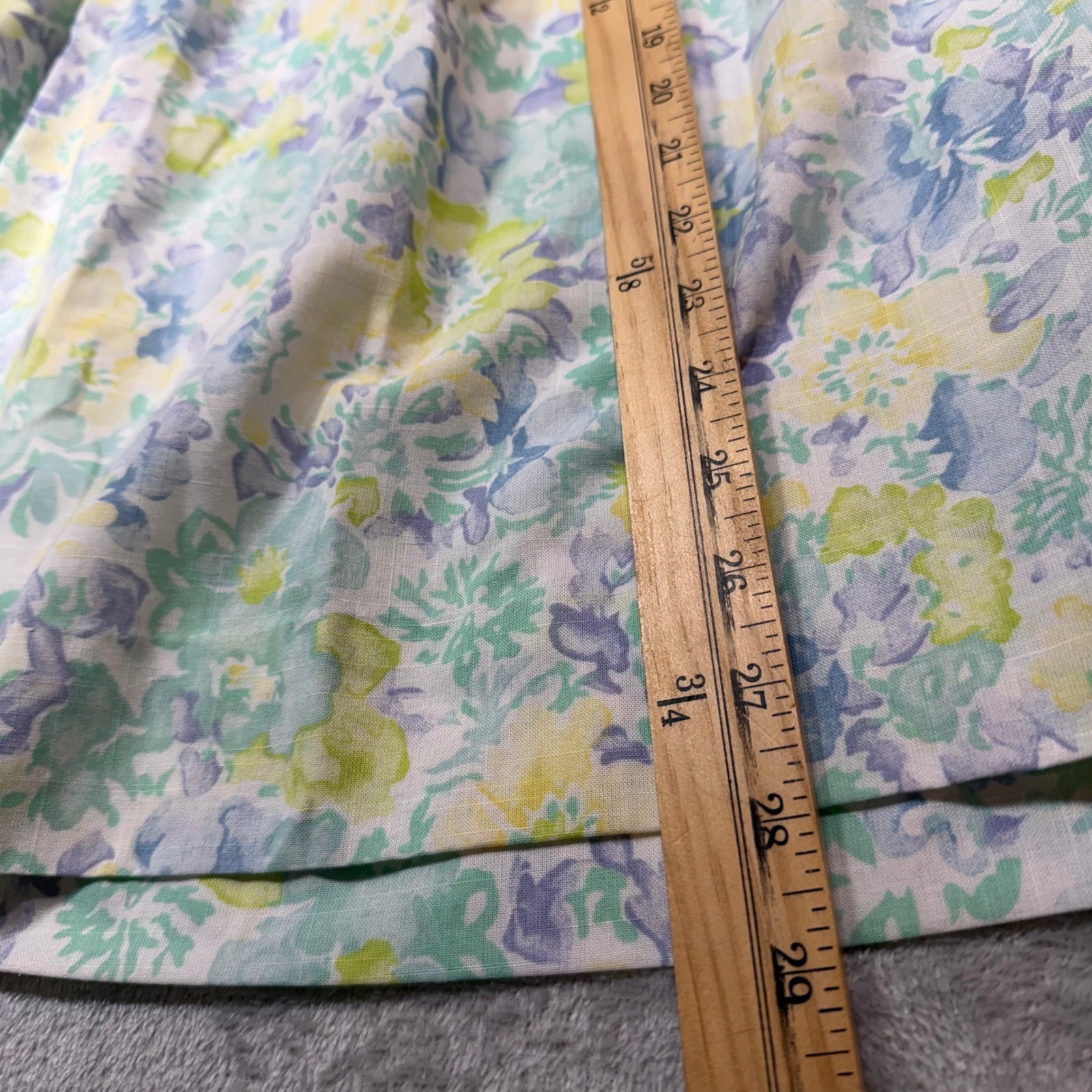 Vintage 90s Floral Midi Skirt Pastel Blue Green Yellow Elastic Waist Size S/M