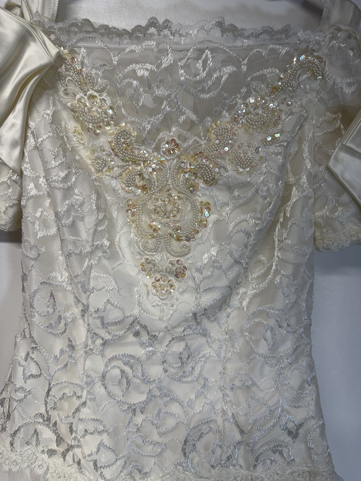 Alfred Angelo Y2K VTG 80s 90s White Satin Short Sleeve Wedding Dress V Neck S