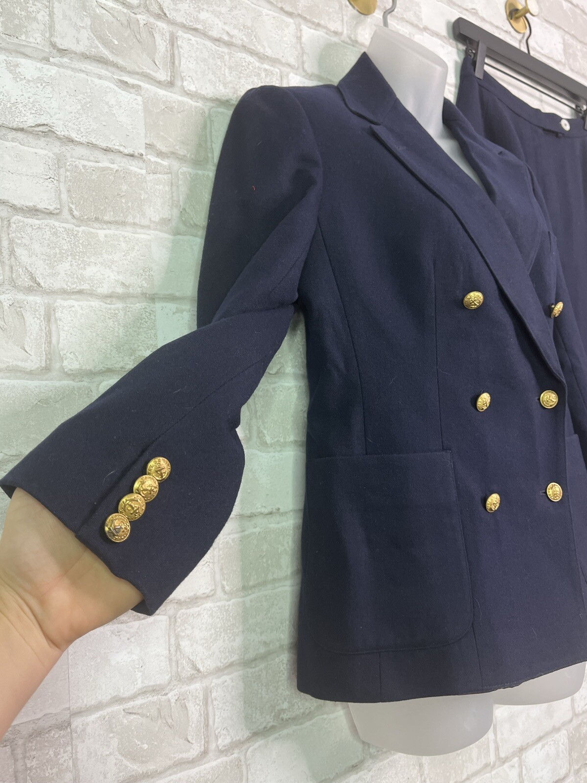 VINTAGE Evan Picone Navy Blue Wool Blend Jacket Skirt Set