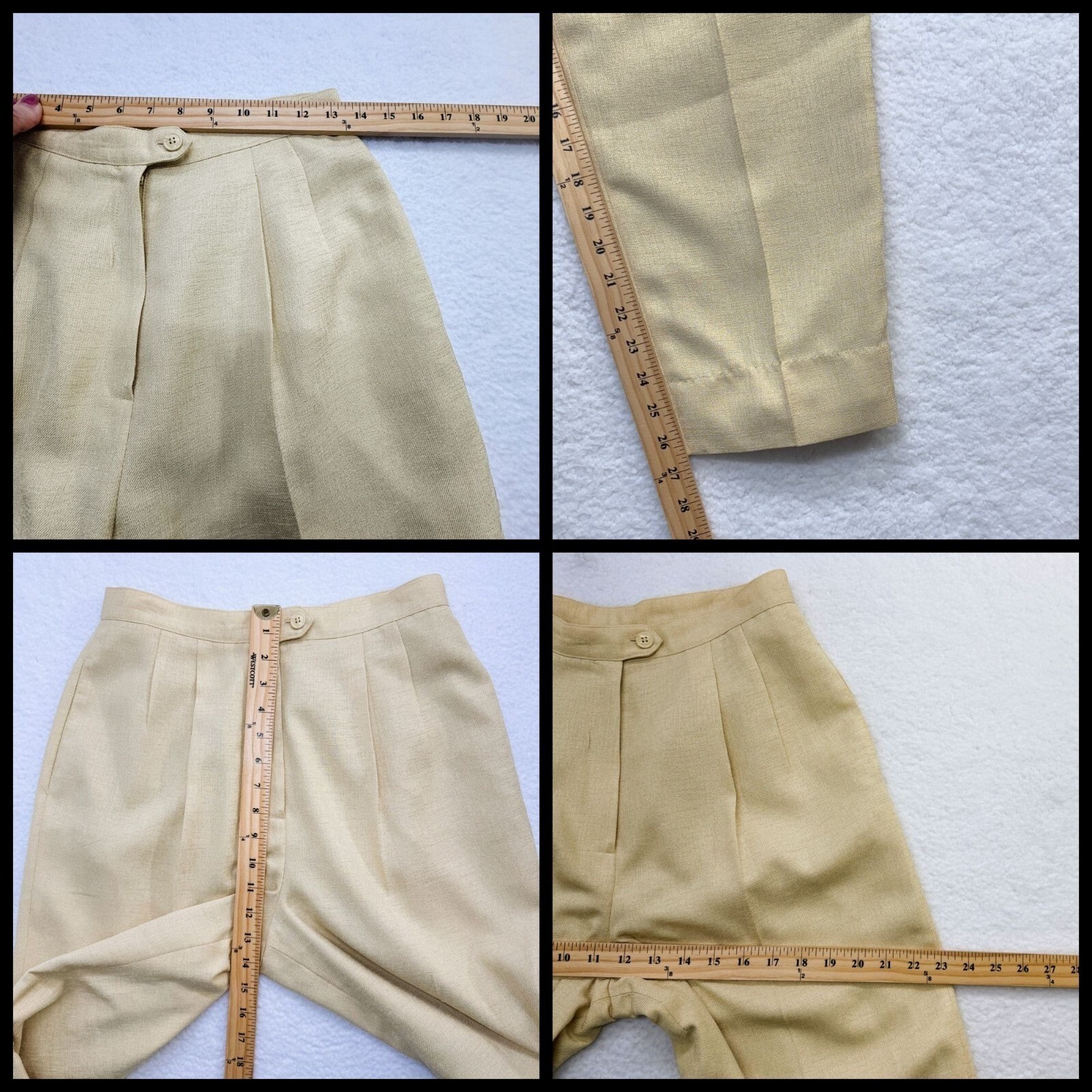 VTG Kasper 2PC Pant Suit Linen Look Pleated Lined Pockets Yellow Career Size 6P