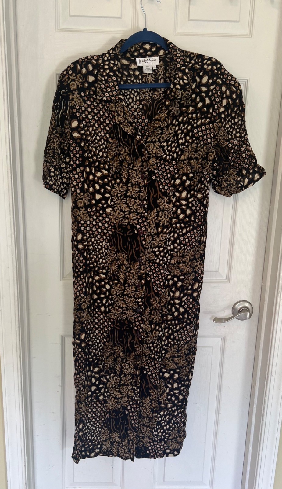 Vintage 90’s Liberty Fashions Rayon Short Sleeve Maxi Length Dress Size XL