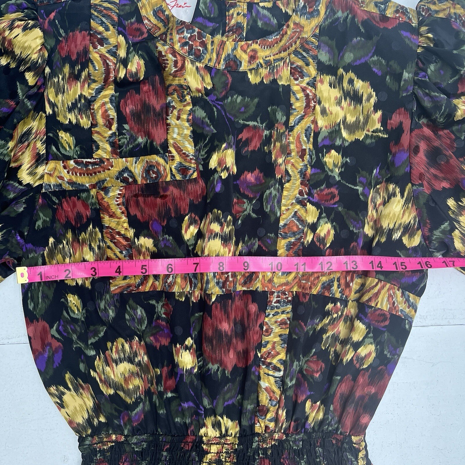 Vintage 80s Susan Freis Multicolor Pleated Dress Abstract Floral USA Womens S