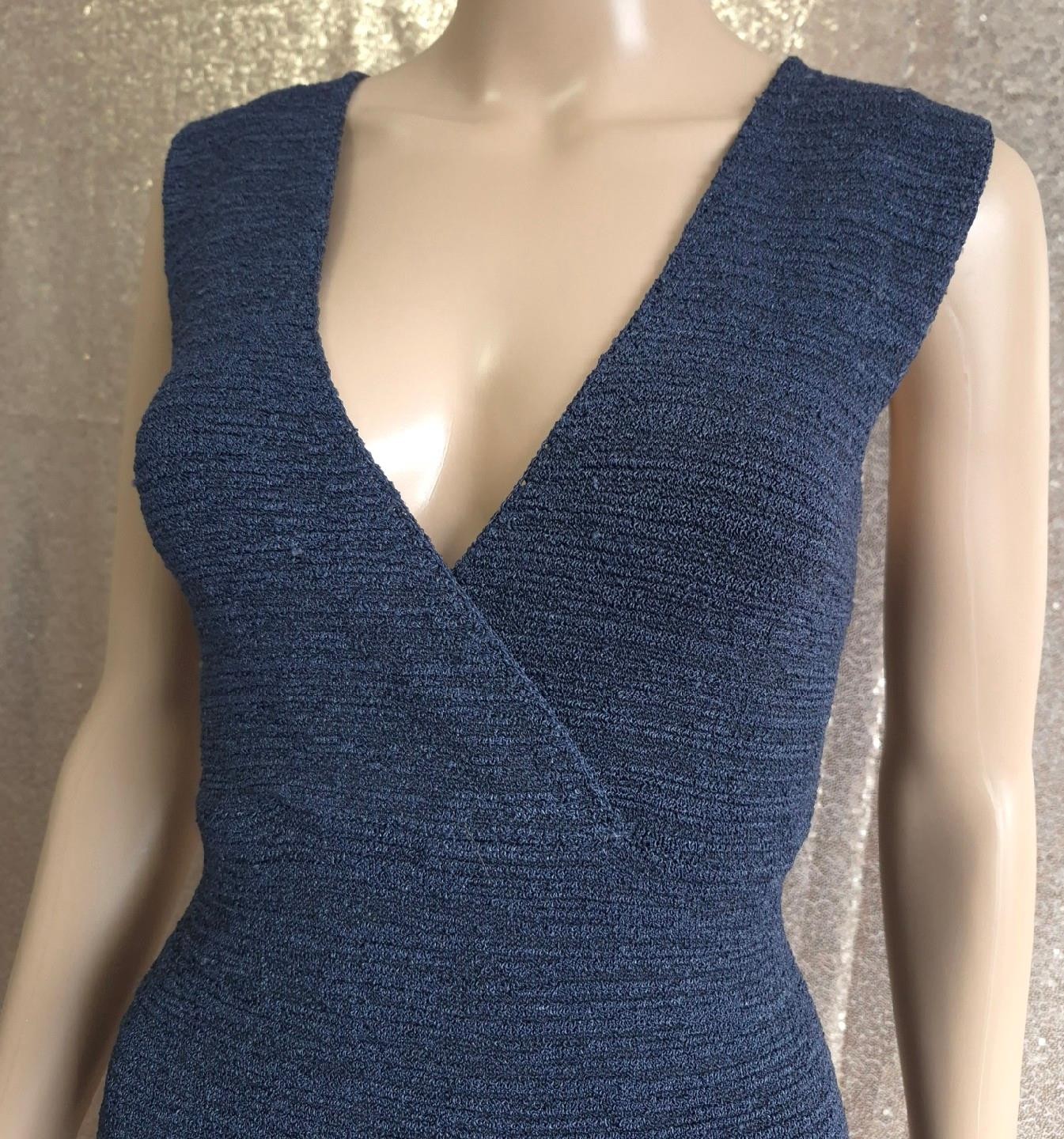 BETTE PAIGE Vintage 1990s Y2K Sleeveless TEXTURED BLUE KNIT SWEATER SHEATH DRESS