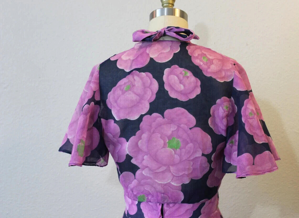 VTG 70’s floral voile halter dress full sweep skirt and matching jacket