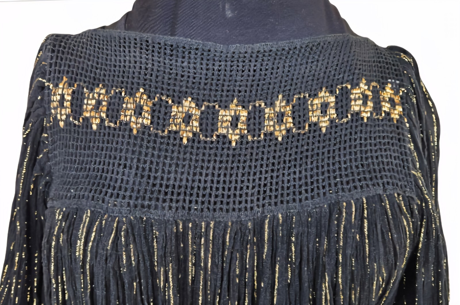 1970s LUREX GRETIAN COTTON BOHEMIAN Dress With Gold Accents One Size Fits All