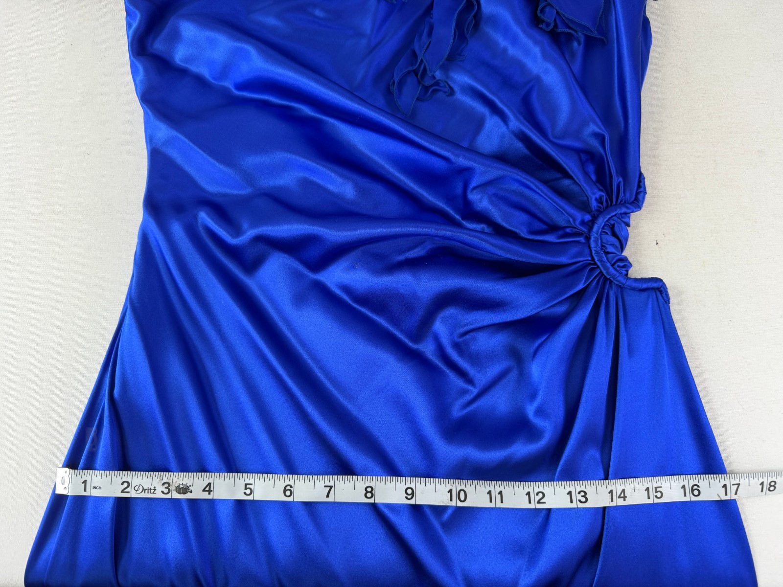 Vintage ROBERTO CAVALLI One Shoulder Silk Dress 46 10 US Blue Ruffle Detail