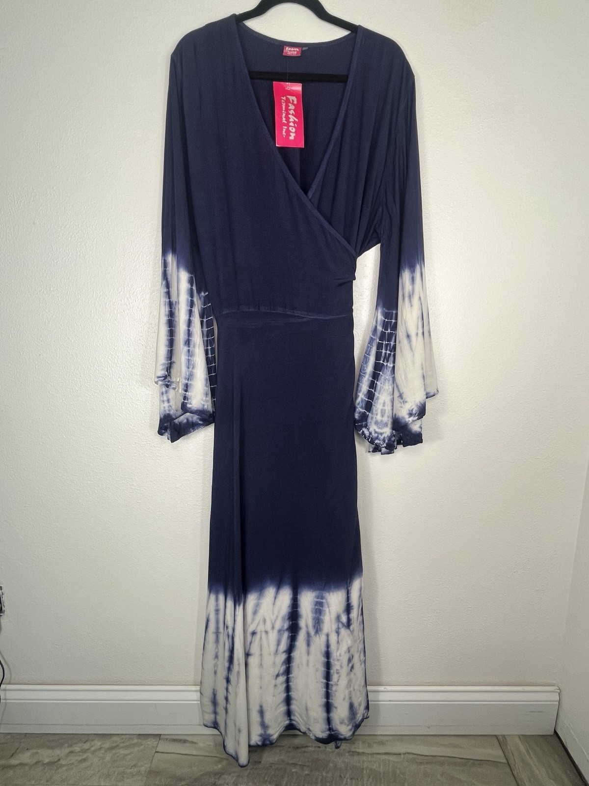 Fashion Terminal Tie Dye Wrap Dress Navy/White Size XXXL NWT