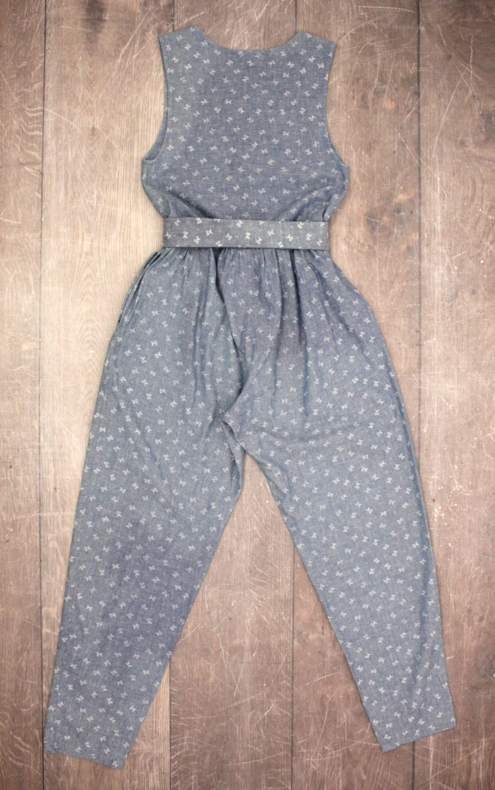 Vtg Women’s 80s 90s Blue Cherry Print Laura Ashley Fabric Jumpsuit W/ Belt XS