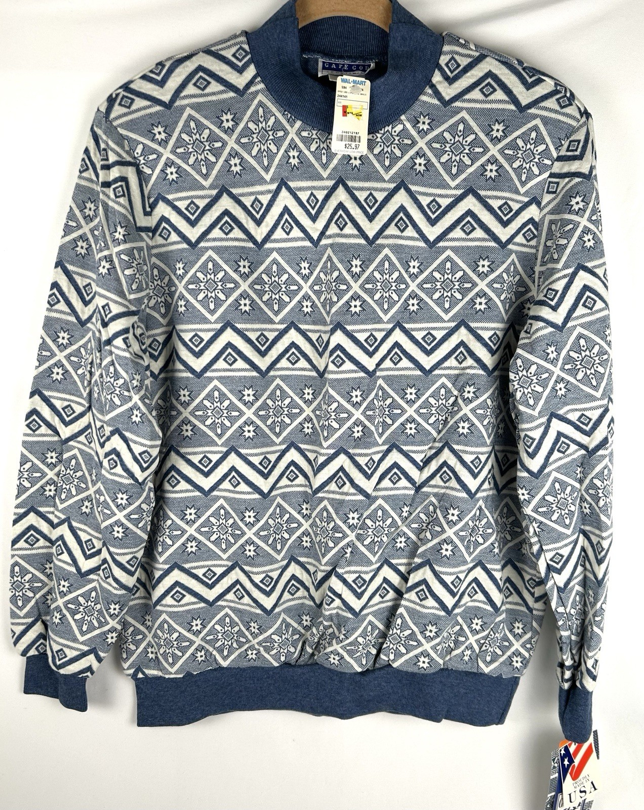 NWT Vtg Cape Cod Blue White Snowflake Fair Isle Oversize Sweater Womens L