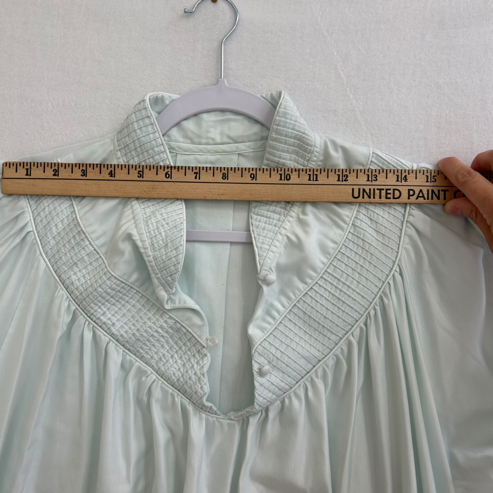 Vintage Nightgown Dress Light Blue Cotton Pintucked 53.5″ Long Cottage Granny