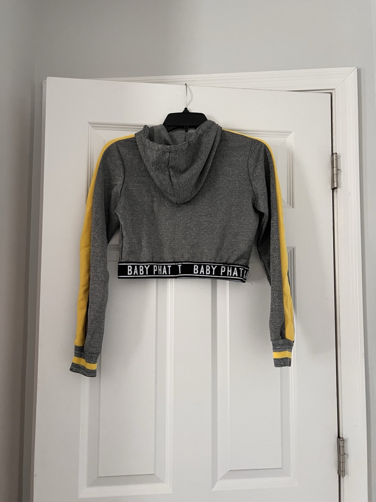 Y2K BABY PHAT Gray/ Yellow Women’s 2000s Cropped Hoodie Logo Trim Small