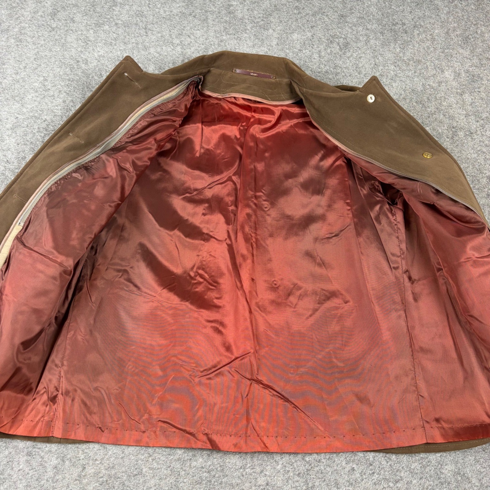Sears Napoli Suede Jacket Womens Brown Faux Suede Vinyl Vintage 70s Coat