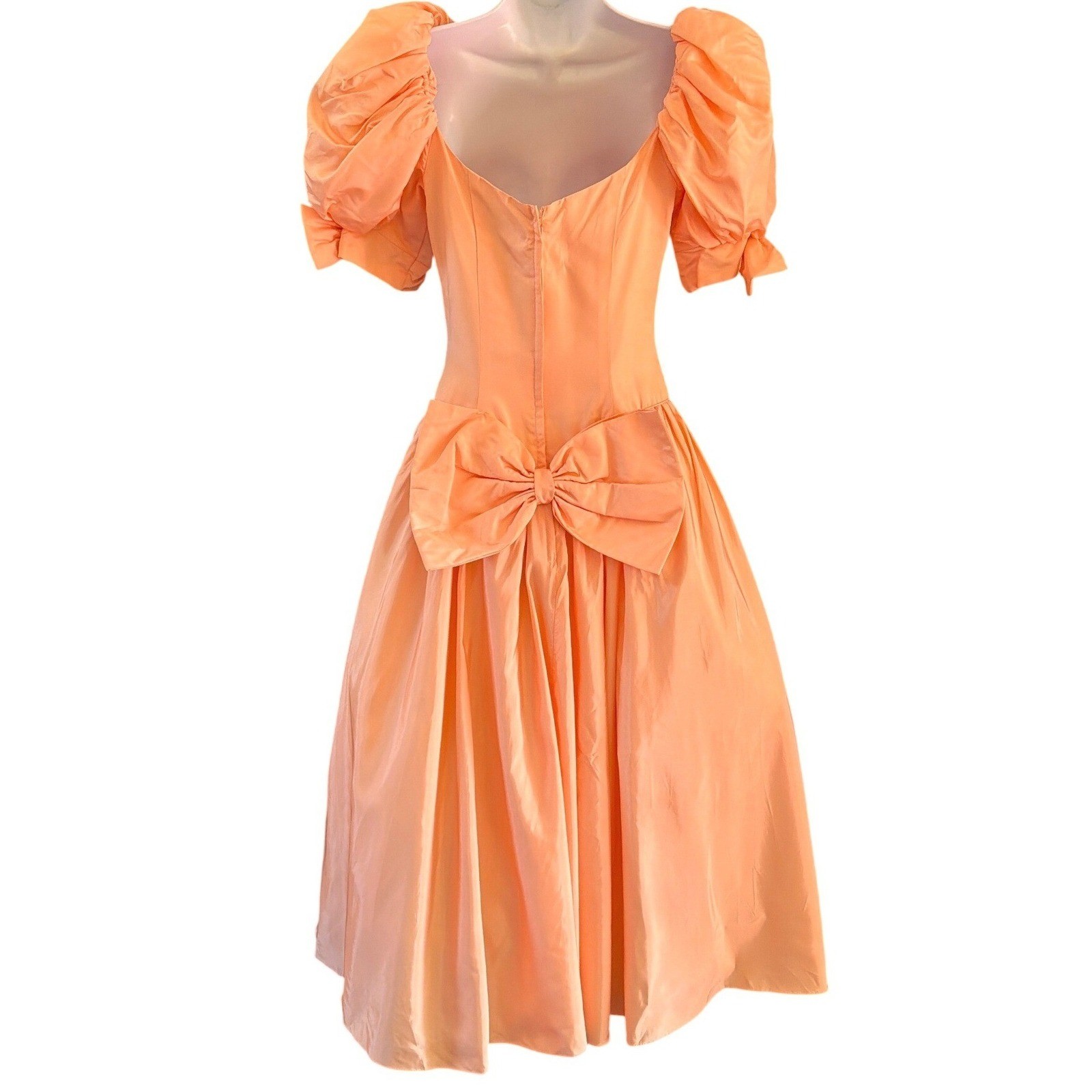 80s Vintage Peach Gown Deadstock Prom Dress Puffy Sleeve Barbiecore Princesscore