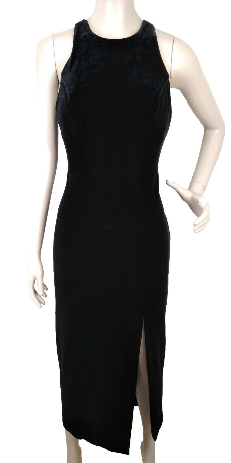 VTG 90s Faviana New York Velvet Strappy Back Maxi Bombshell Slit Cocktail Dress