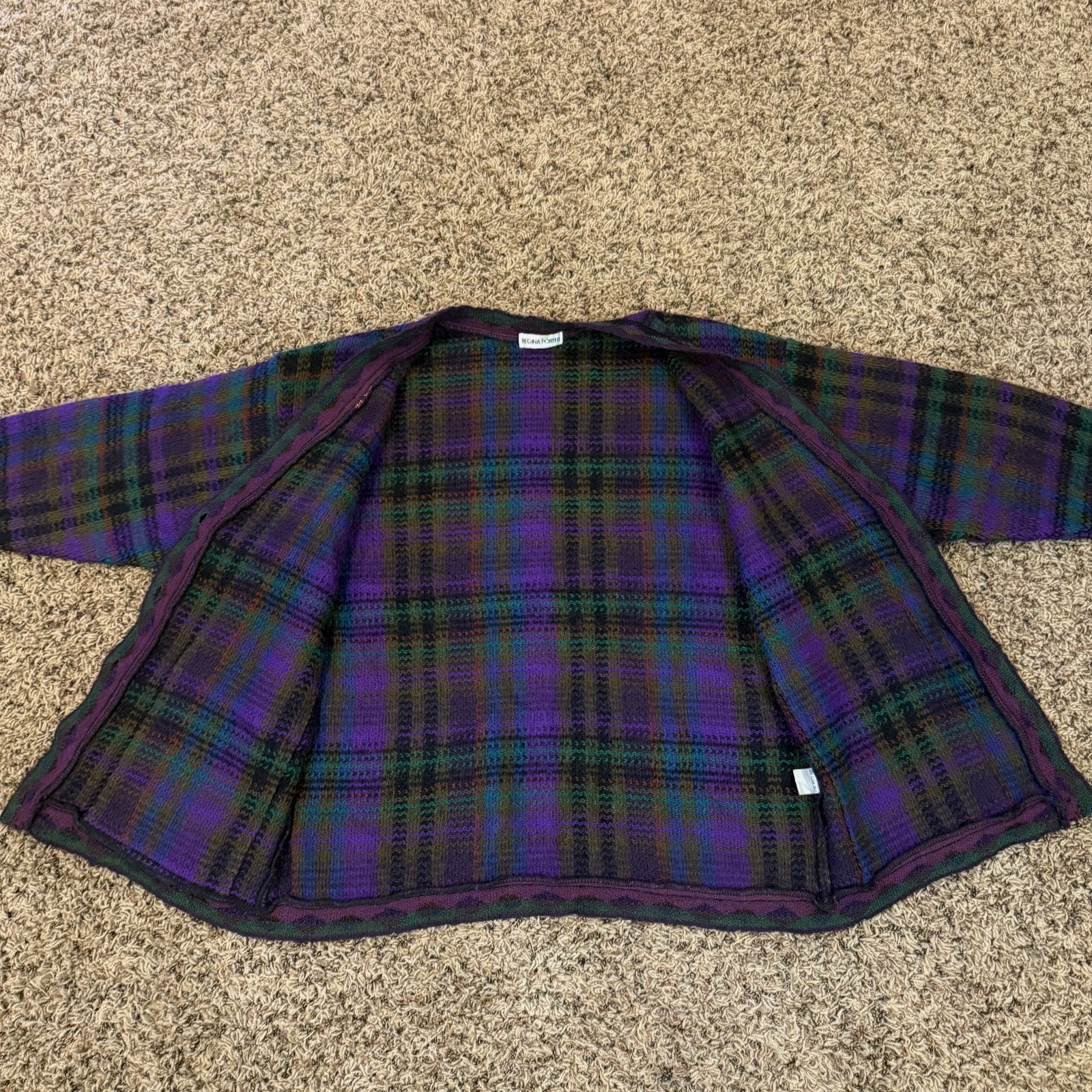 Vintage 80’s PLAID MOHAIR CARDIGAN M Knit Sweater Boxy Oversized Retro Pockets