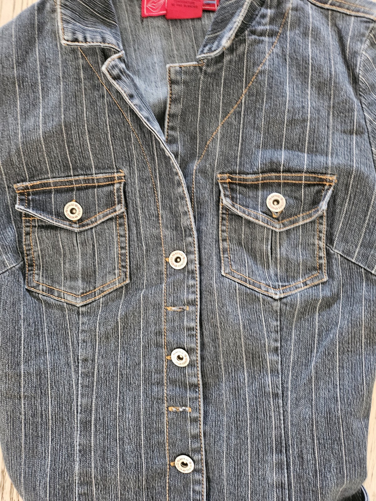 Hot Kiss One Piece Denim Pinstrip Pantsuit Belted Jumper SZ M Y2K