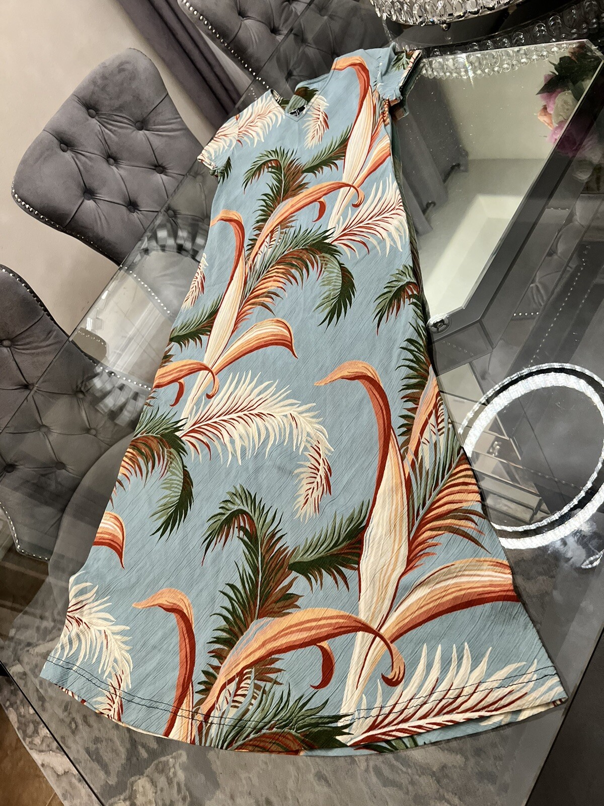 Carol Little Vintage 90s Turquoise Terracotta Tropical Palm Print Maxi Dress 4